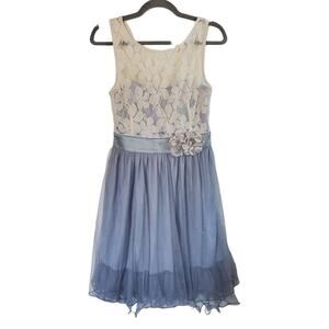 Ryu Lace Girly Ruffled Blue Gray Ivory Tulle Sleeveless Mini Dress NWT, Medium